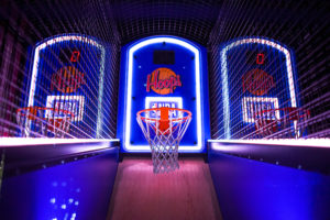 3 arcade basketball hoops lit up